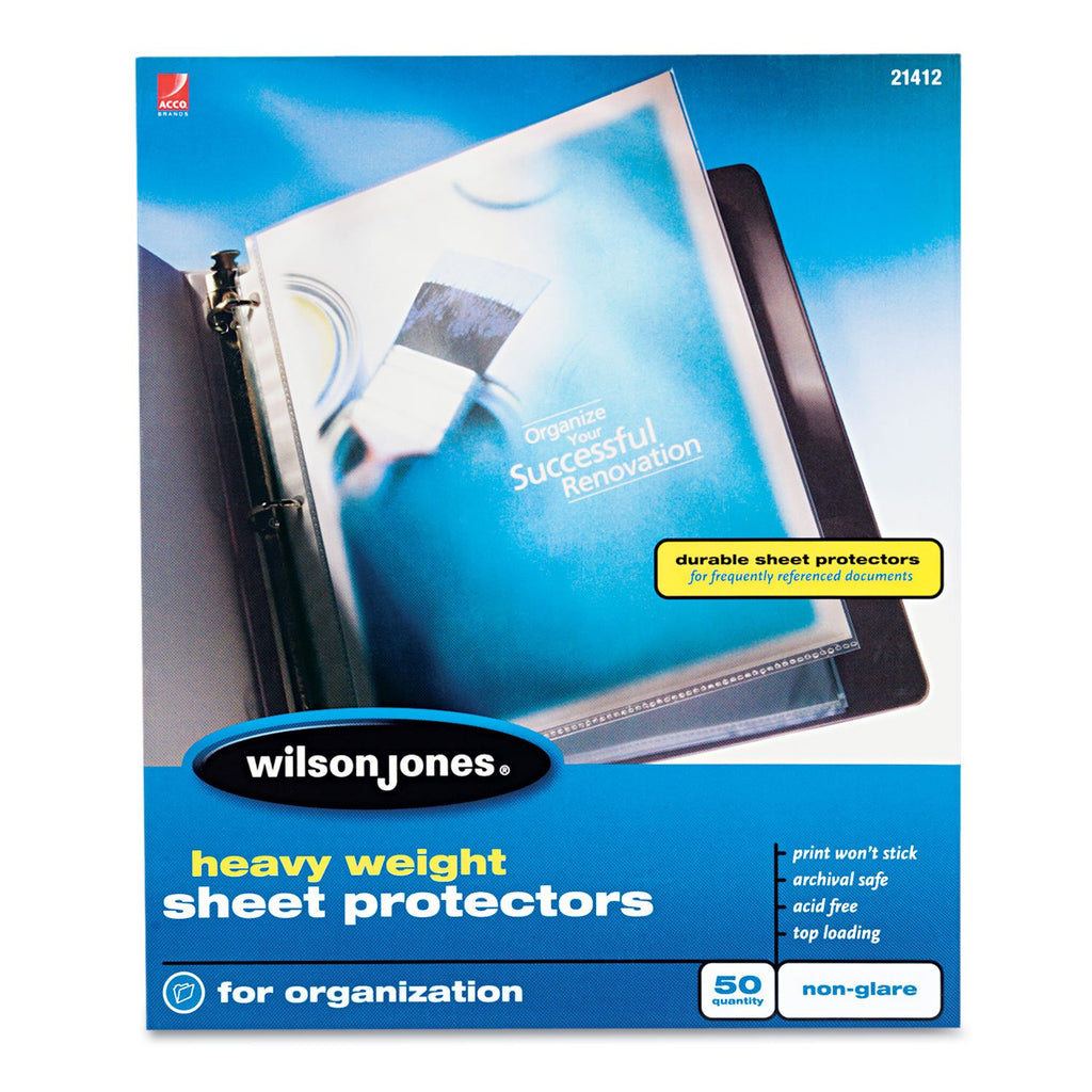 Wilson Jones Sheet Protectors, Heavy Weight, Top-Loading, Non-Glare, 50 Sheets/Box (W21412)
