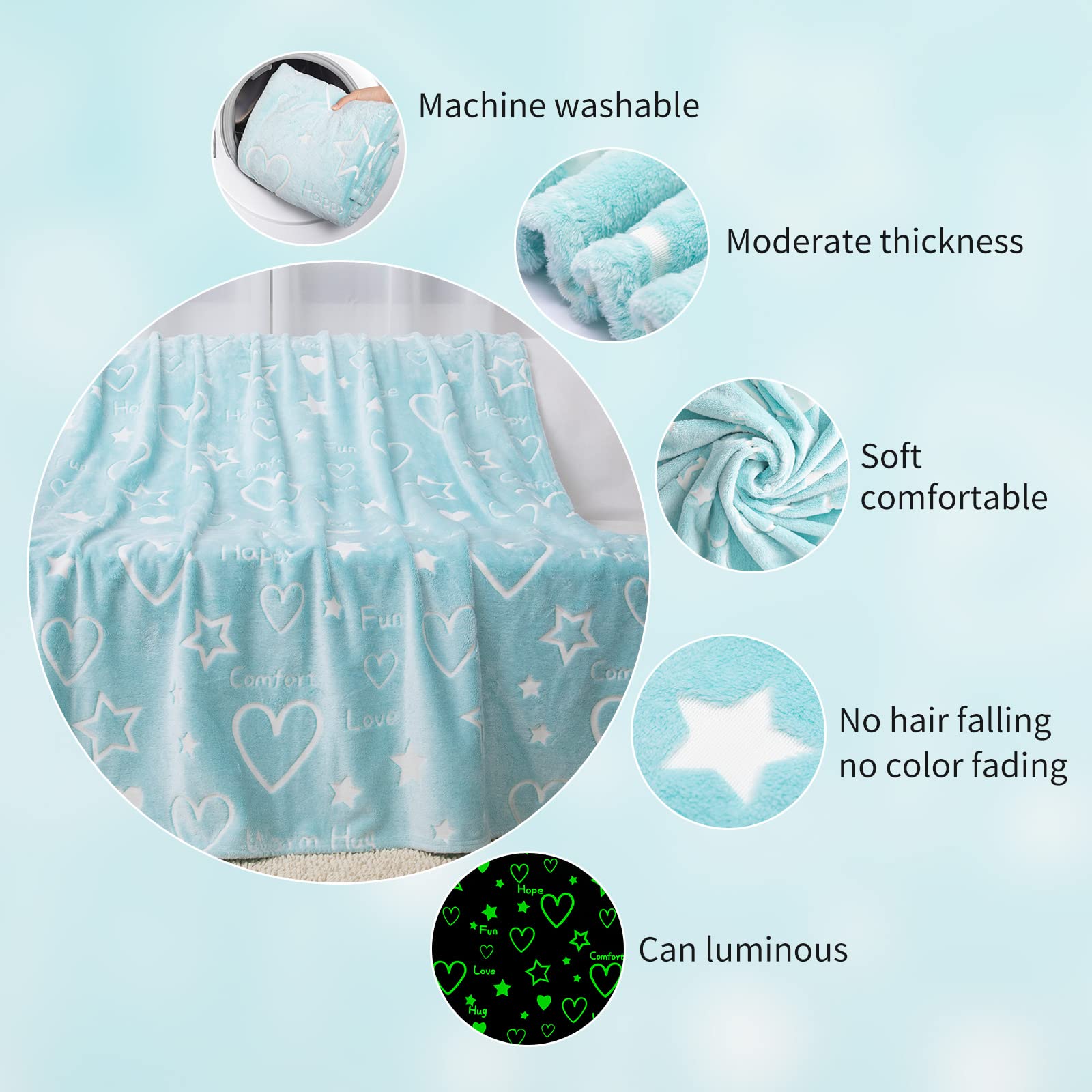 Lifeyj Glow In The Dark Stars Heart Blanket Gifts For Girls Boys, Soft Blanket 3 4 5 6 7 8 9 10 Year Old Girl Gifts Ideas,Toddle