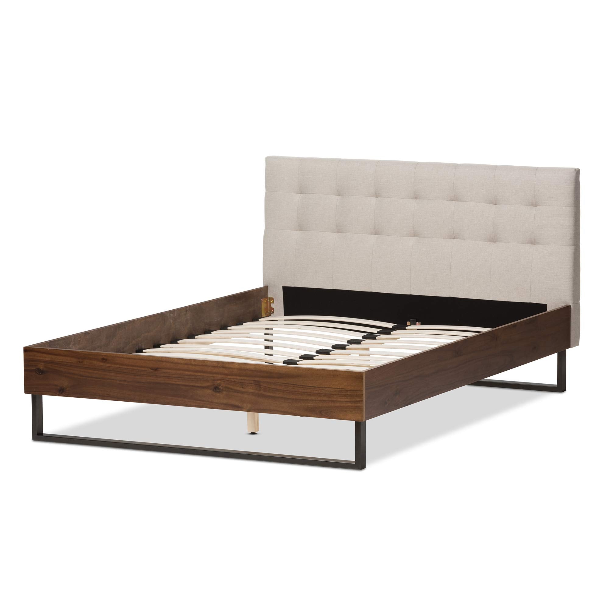 Baxton Studio Mitchell Tufted King Platform Bed in Beige and Brown