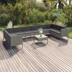 vidaXL Patio Lounge Set 11 Piece, Patio Furniture Set for Outside, Sectional Sofa with Cushions, Sofa, Farmhouse Modern, Poly Rattan Gray