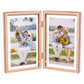 Golden State Art, Rose Gold 4x6 Hinged Double Frame - Floating Frame for 3 x 5 or Smaller Photos - Metal Frame and Real Glass, E