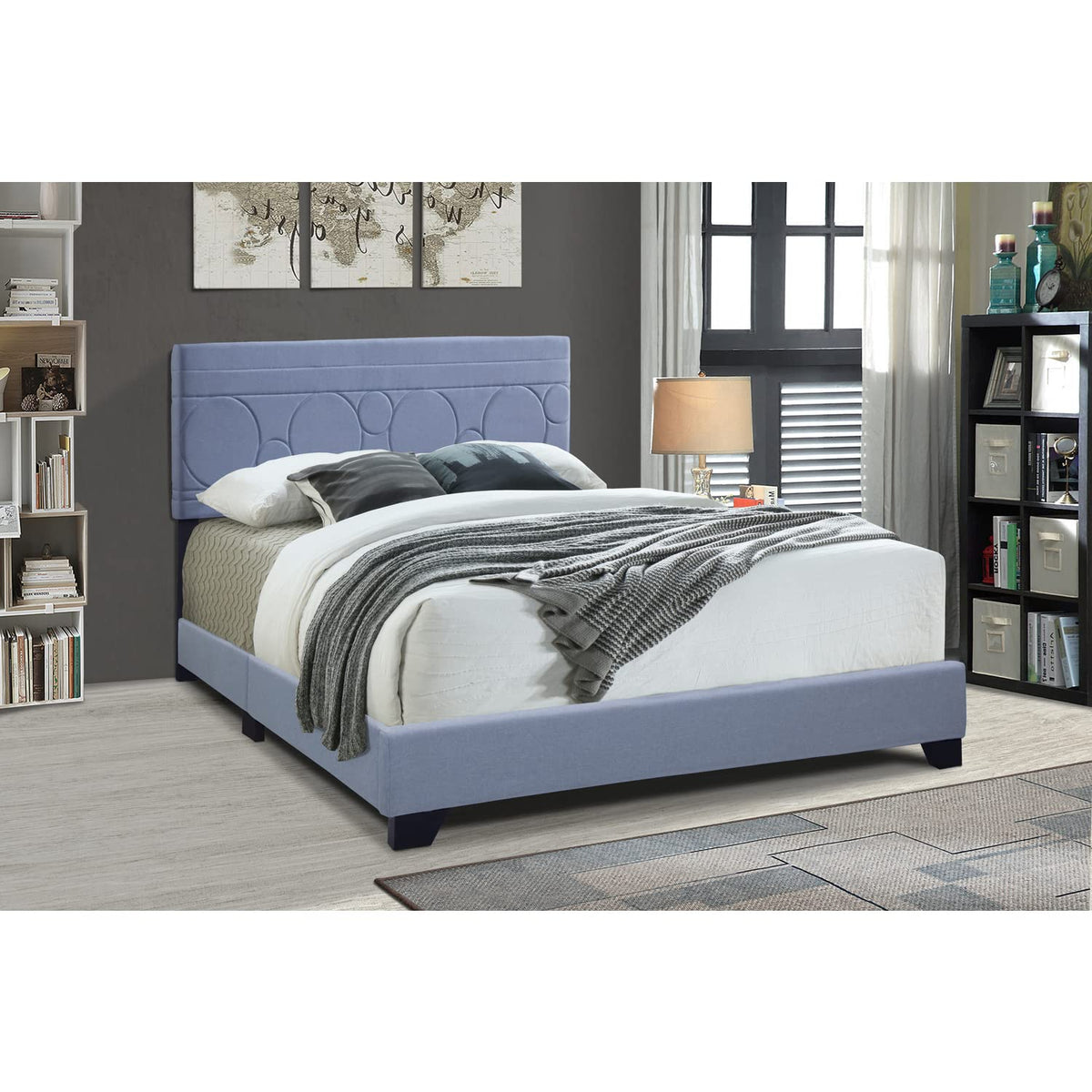 Progressive Furniture Jordan All-in-One Upholstered Twin Bed in Powder Blue