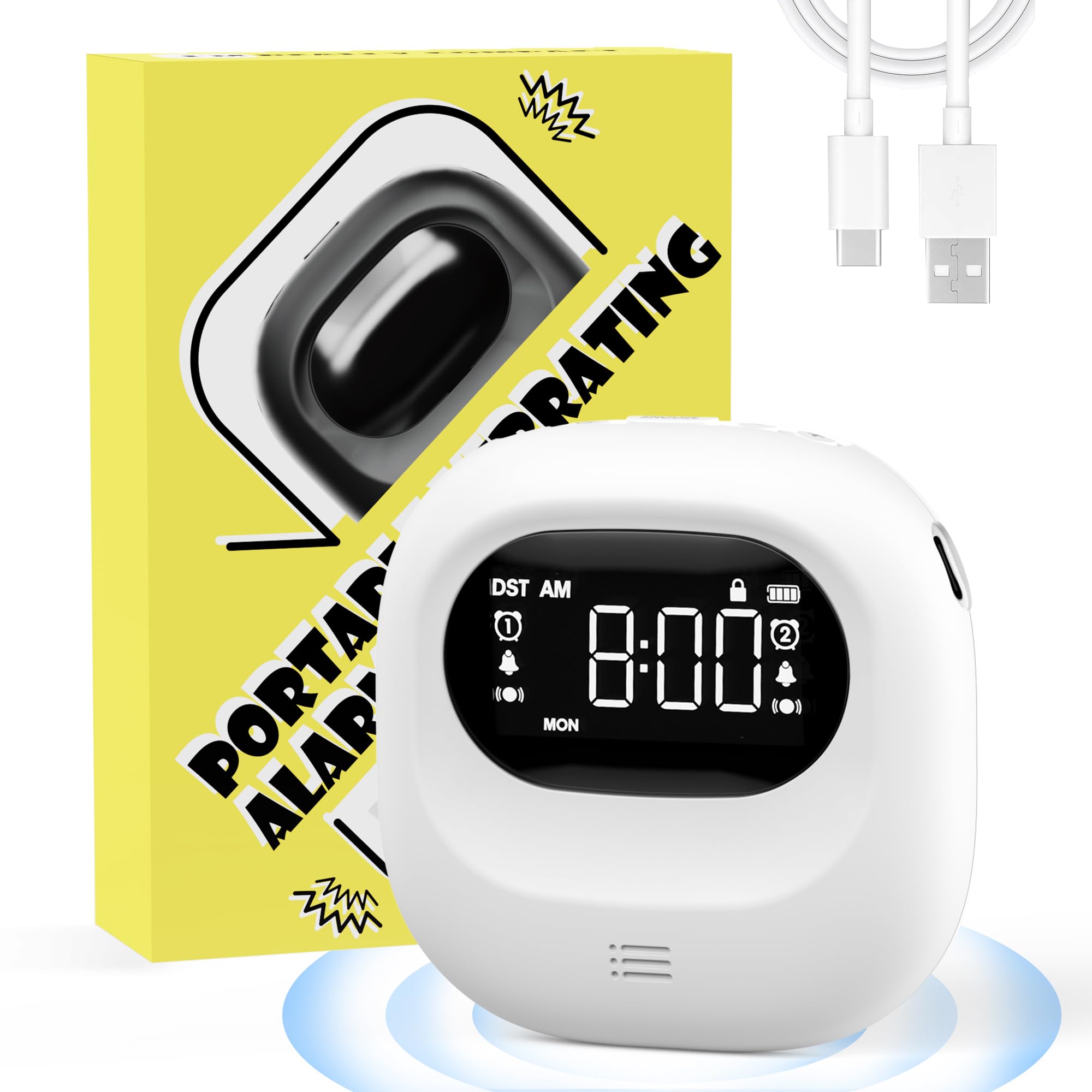 Roxicosly Vibrating Alarm Clock for Heavy Sleepers, Battery Operated Bed Shaker Alarm Clock for Travel, Cordless, USB-C Recharge