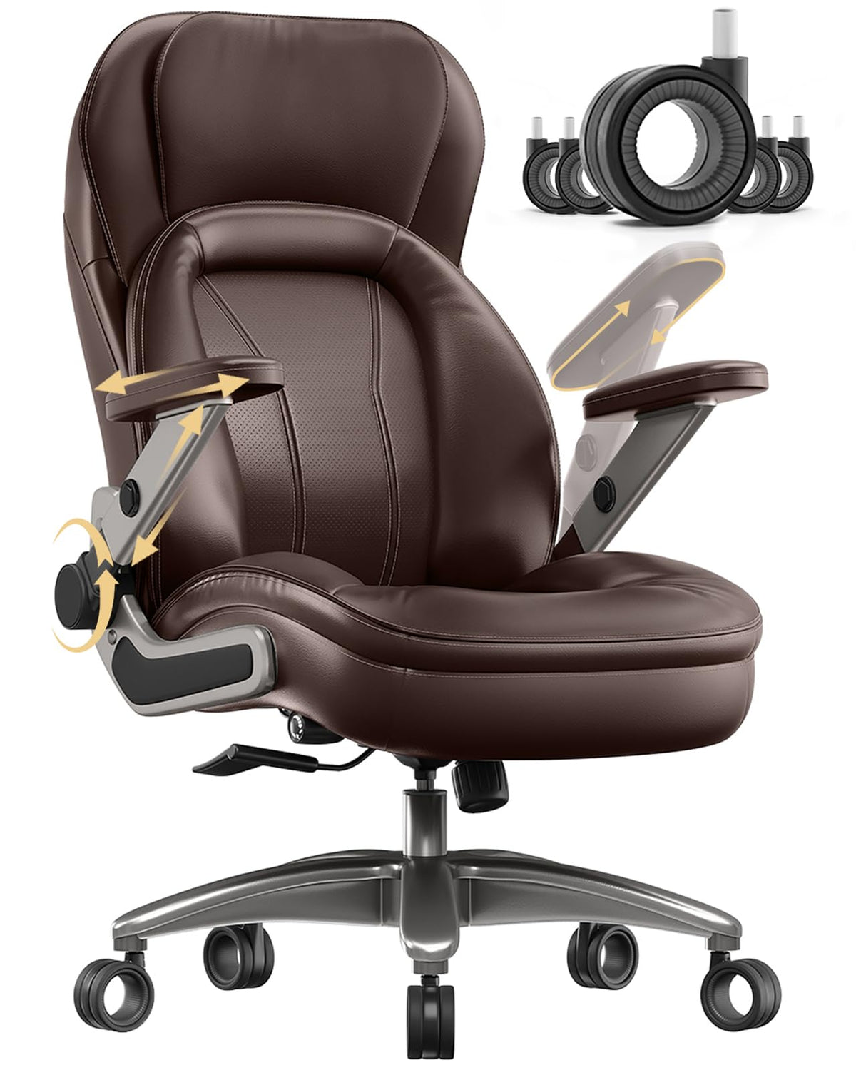 Vizysxlcorp Office Chair With 5D Adjustable Arms, Computer Chair With Lumbar Support, 600Lbs Big And Tall Office Chair, Pu Leath