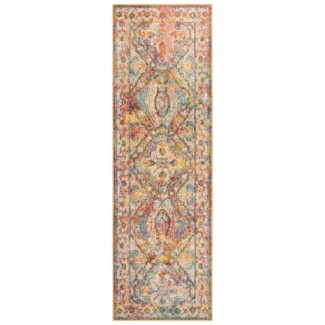 SAFAVIEH Crystal Collection Runner Rug - 22 x 7, Light Blue & Orange, Boho Chic Oriental Distressed Design, Non-Shedding & Eas