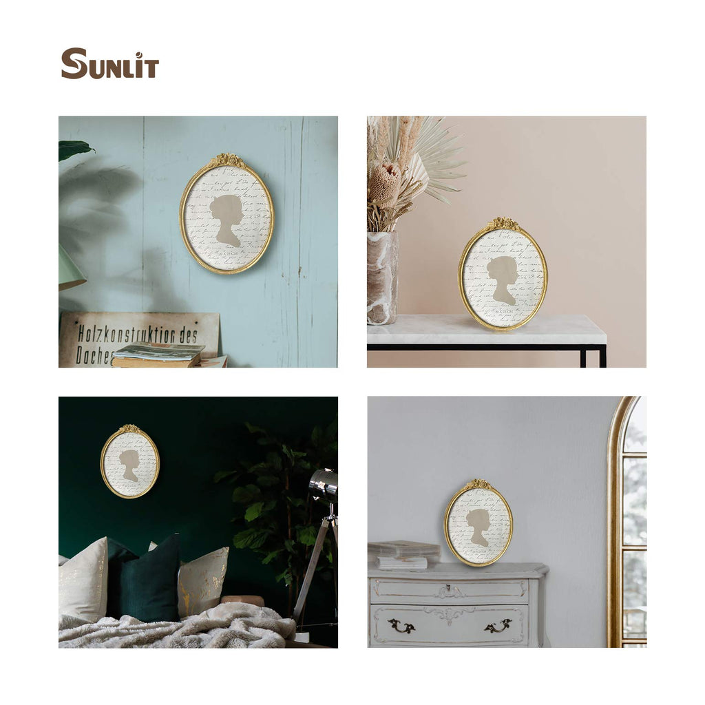 Sunlit Vintage Picture Frame 8X10 Inch, Oval Antique Photo Frames With Glass Front, Luxury Photo Display, Tabletop Wall Hanging,
