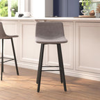 Flash Furniture Caleb Modern Commercial Barstools with Footrests - Gray LeatherSoft -30 Inch - Black Matte Iron Frame - Armless - Set of 2