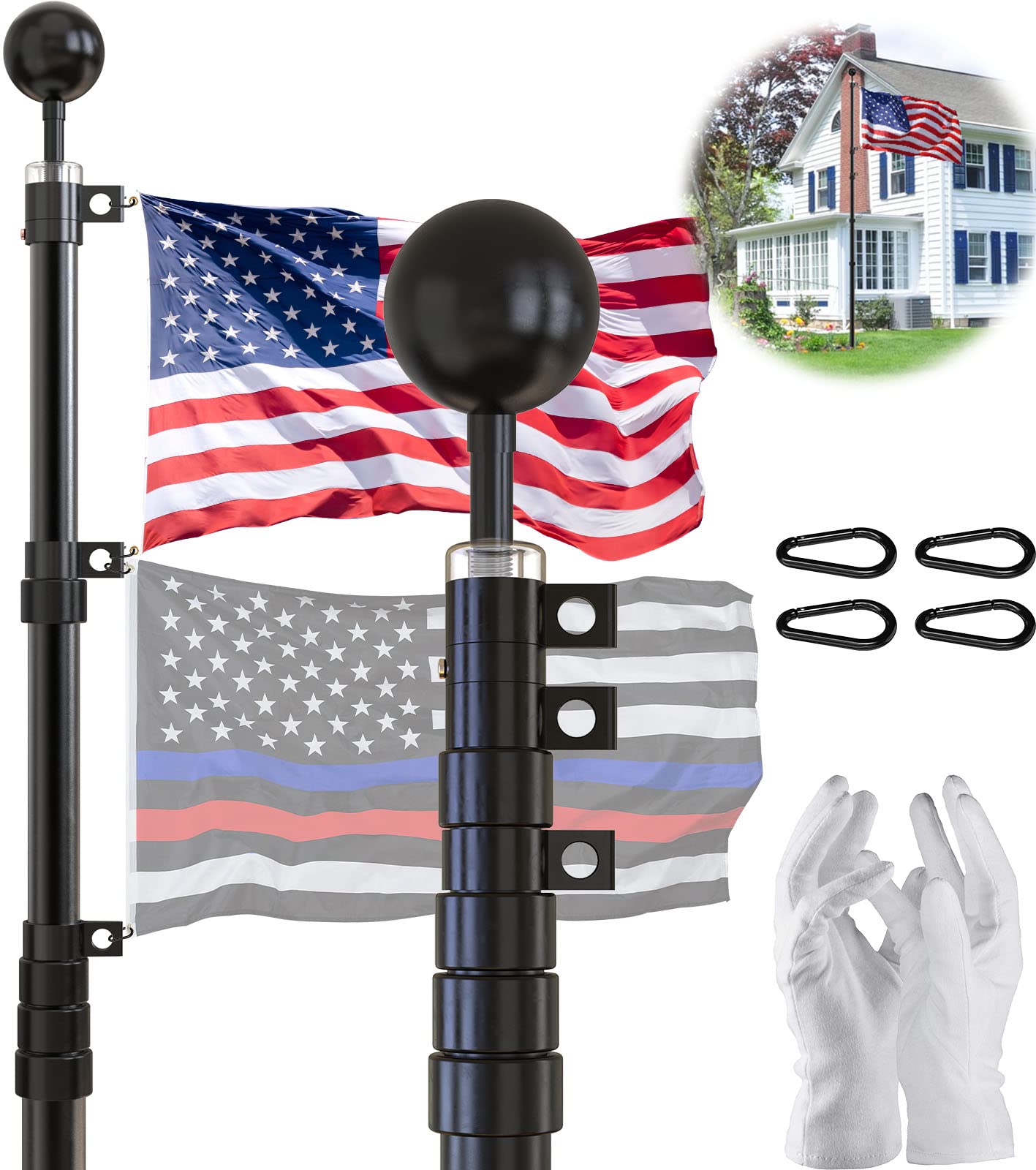 Scwn Flag Pole For Outside In Ground-25Ft Telescoping Extra Thick Heavy Duty Flagpole For Yard,With 3X5 American Flag,Telescopic