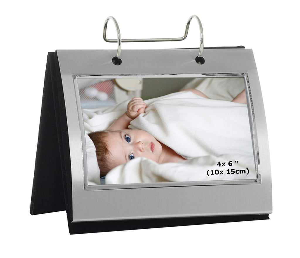 Photo Frames Silver Colour Free Standing Flip Album - Holds 50 of 6 x 4 inch photos