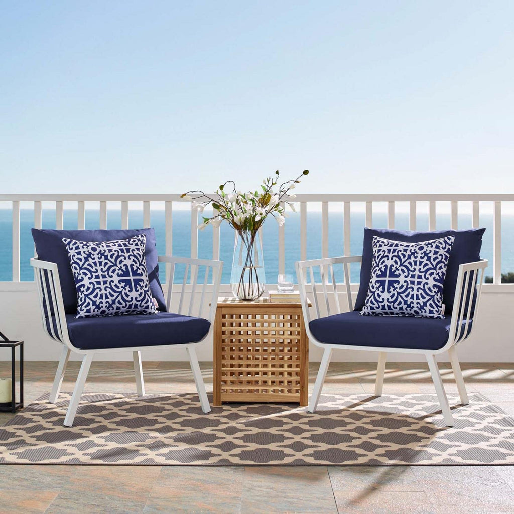 Modway Riverside Modern Fabric Outdoor Armchair In White/Navy (Set Of 2)