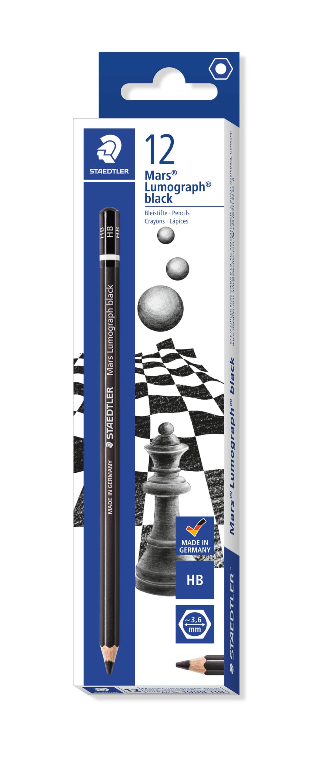 Staedtler Mars Lumograph Black Art Pencils, Presharpened Hb/#2 Artist Pencils, Box Of 12, 100B-Hb