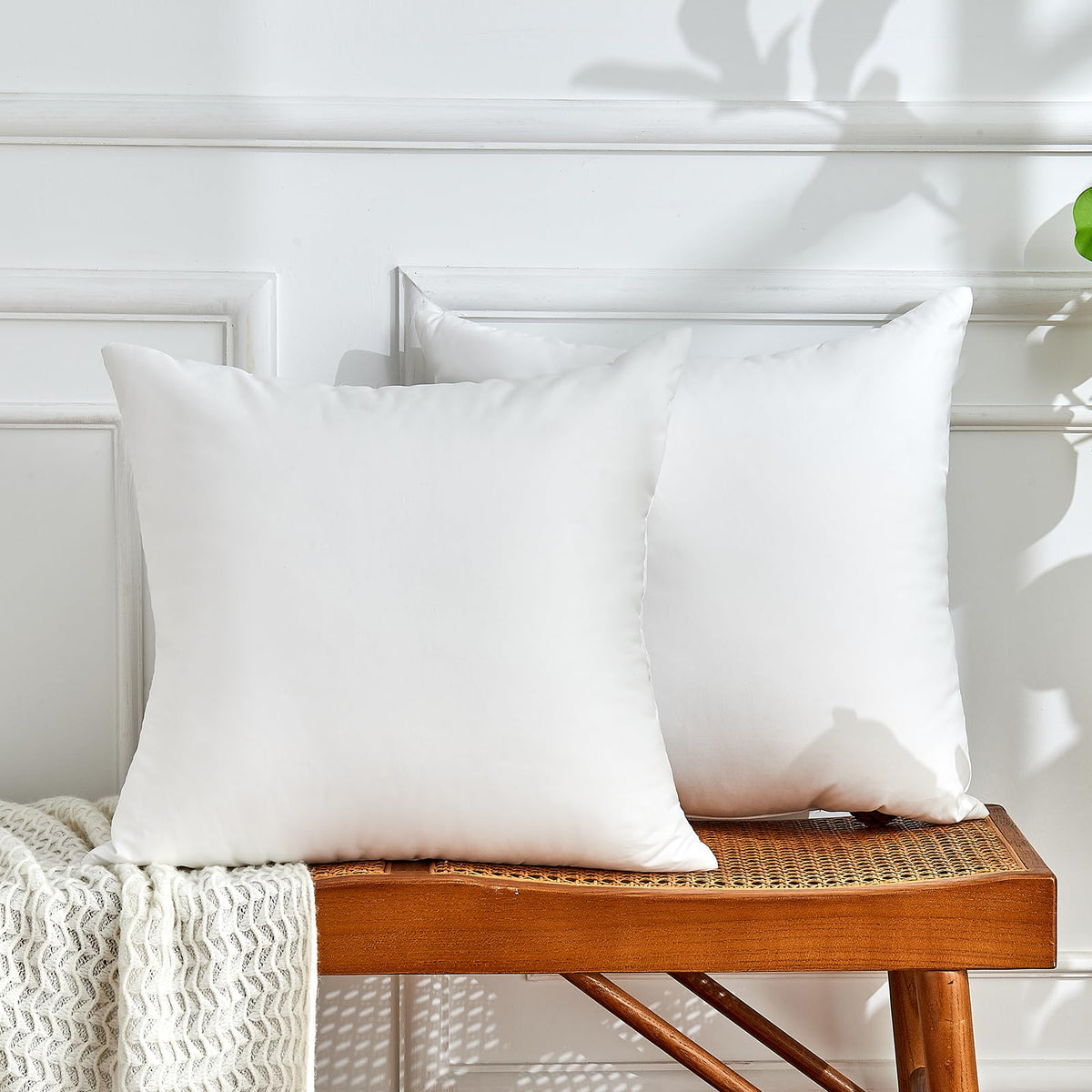 Downstoria 22X22 Pillow Inserts Set Of 2, White Throw Pillow Insert 2 Pack, Foam Filled Decorative Pillows Stuffer For Couch, Be