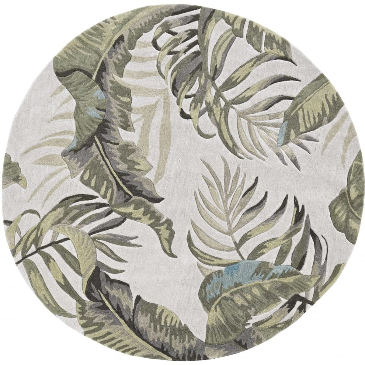 HomeRoots Polyester 6' Ivory Hand Tufted Oversized Tropical Leaves Round Indoor Area Rug