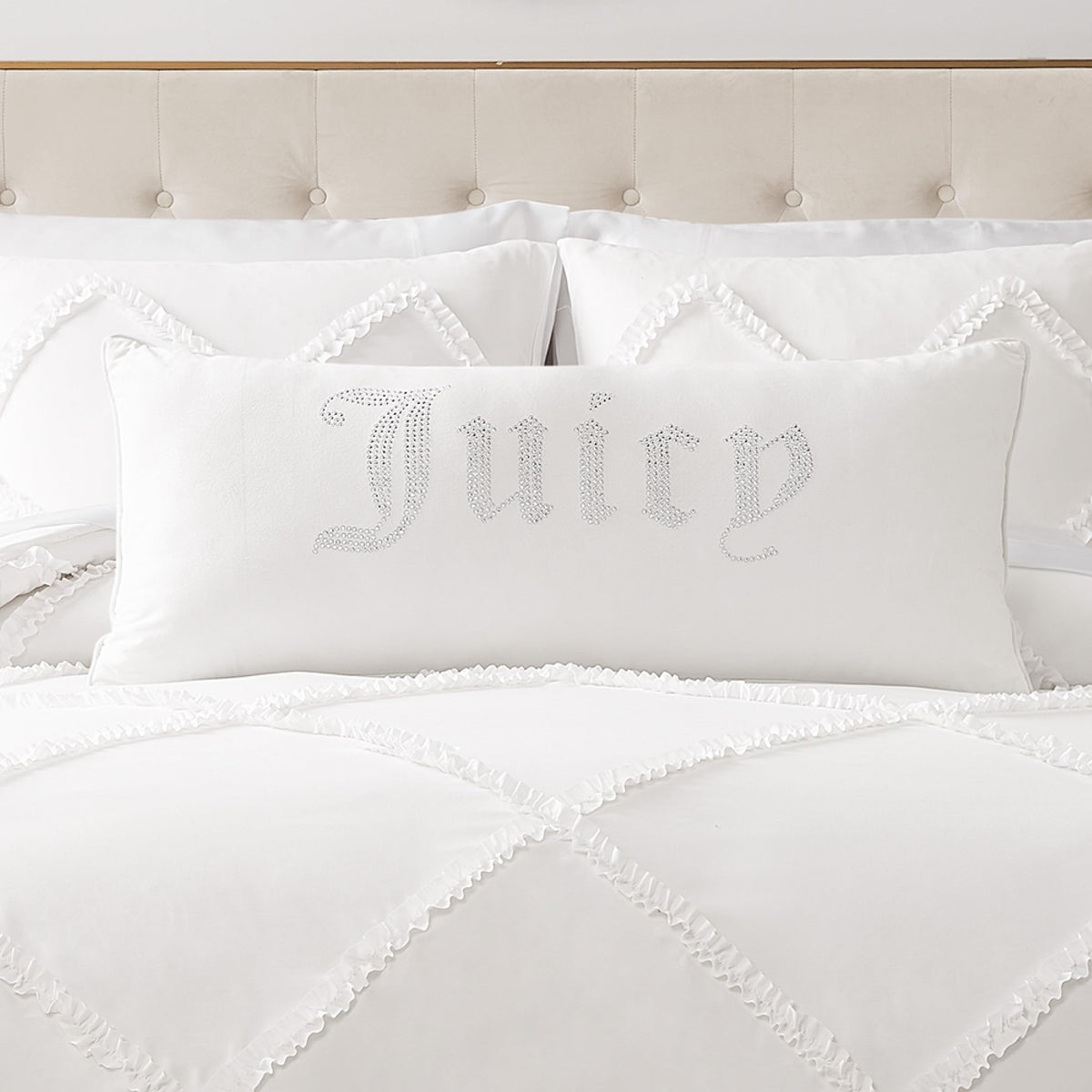 Juicy Couture Rectangle Decorative Accent, Premium Reversible Throw Pillow, Living Room And Bedroom D  Cor, 16'X36', White