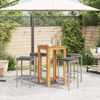 vidaXL Acacia & Poly Rattan 5Pc Patio Bar Set - Gray Outdoor Bar Table and Stools with Comfort Cushions, Footrest, Washable Covers