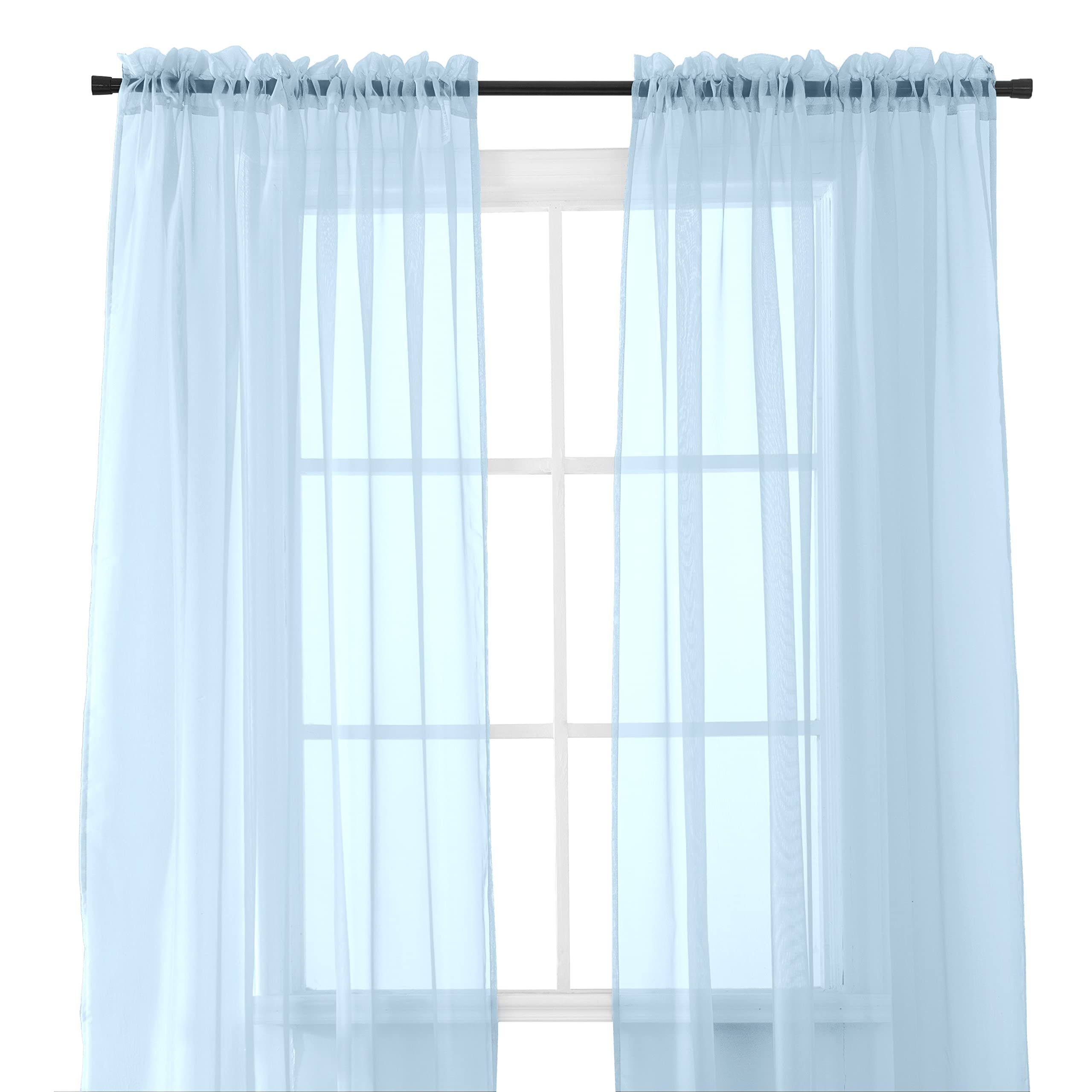 Elegant Comfort 2-Piece Sheer Panel with 2inch Rod Pocket - Window Curtains 60-inch Width X 84-inch Length - Light Blue