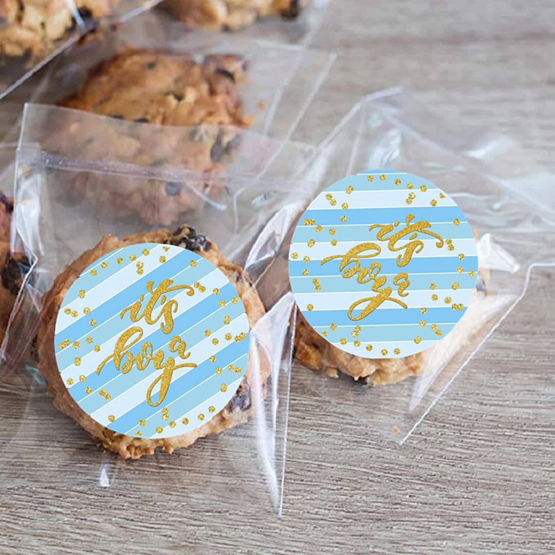 Blue And Gold It'S A Boy Baby Shower Favor Stickers - 2 Inches - 50 Labels