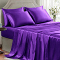 Golal Satin Sheets Full Size - 6 Pieces Luxury Silky Soft Bed Sheets, Wrinkle-Free Dark Purple Satin Silk Sheet Set With 1 Deep