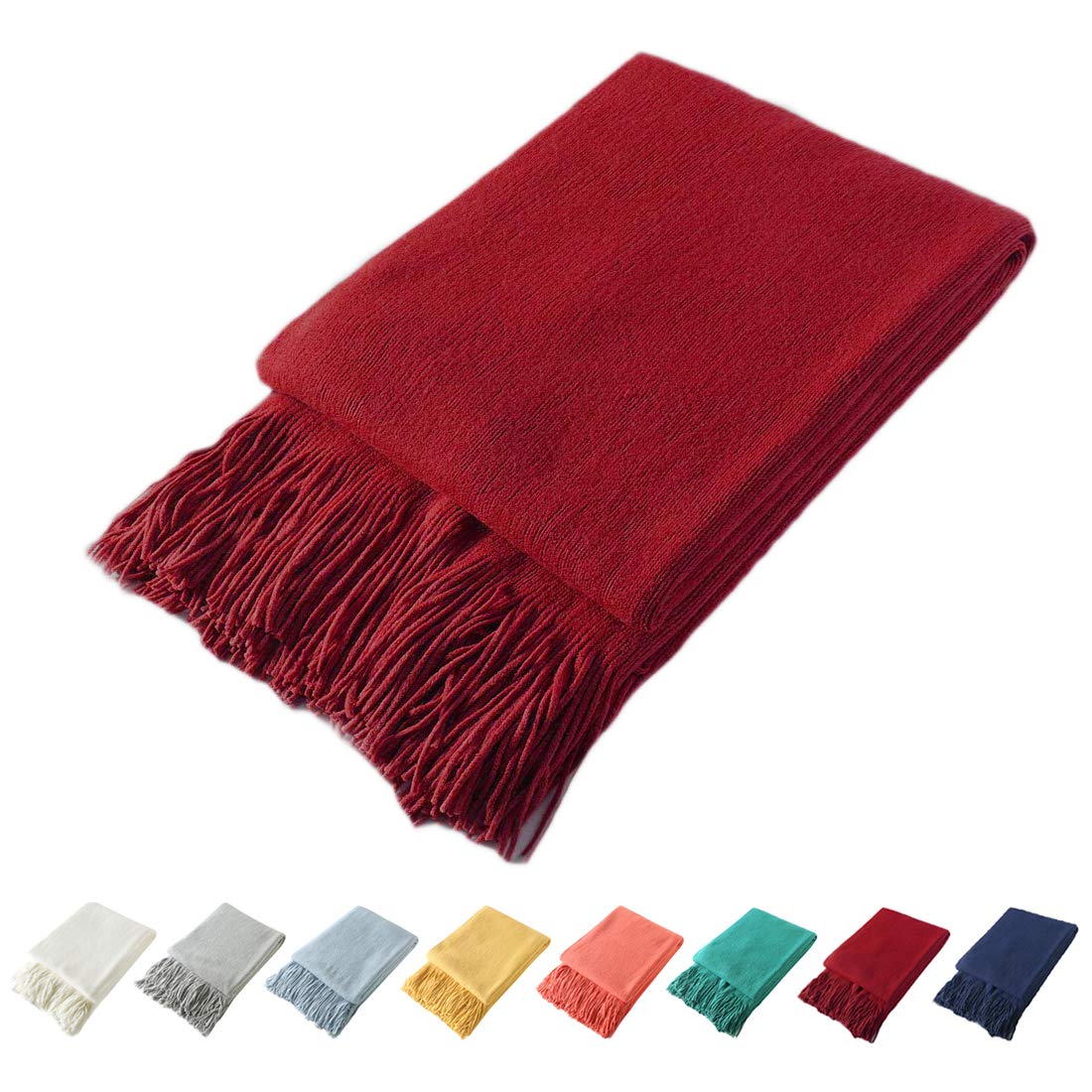 Homiest Decorative Knitted Throw Blanket With Fringe Soft & Cozy Tassel Blanket For Couch Sofa Bed (Red, 50X60)