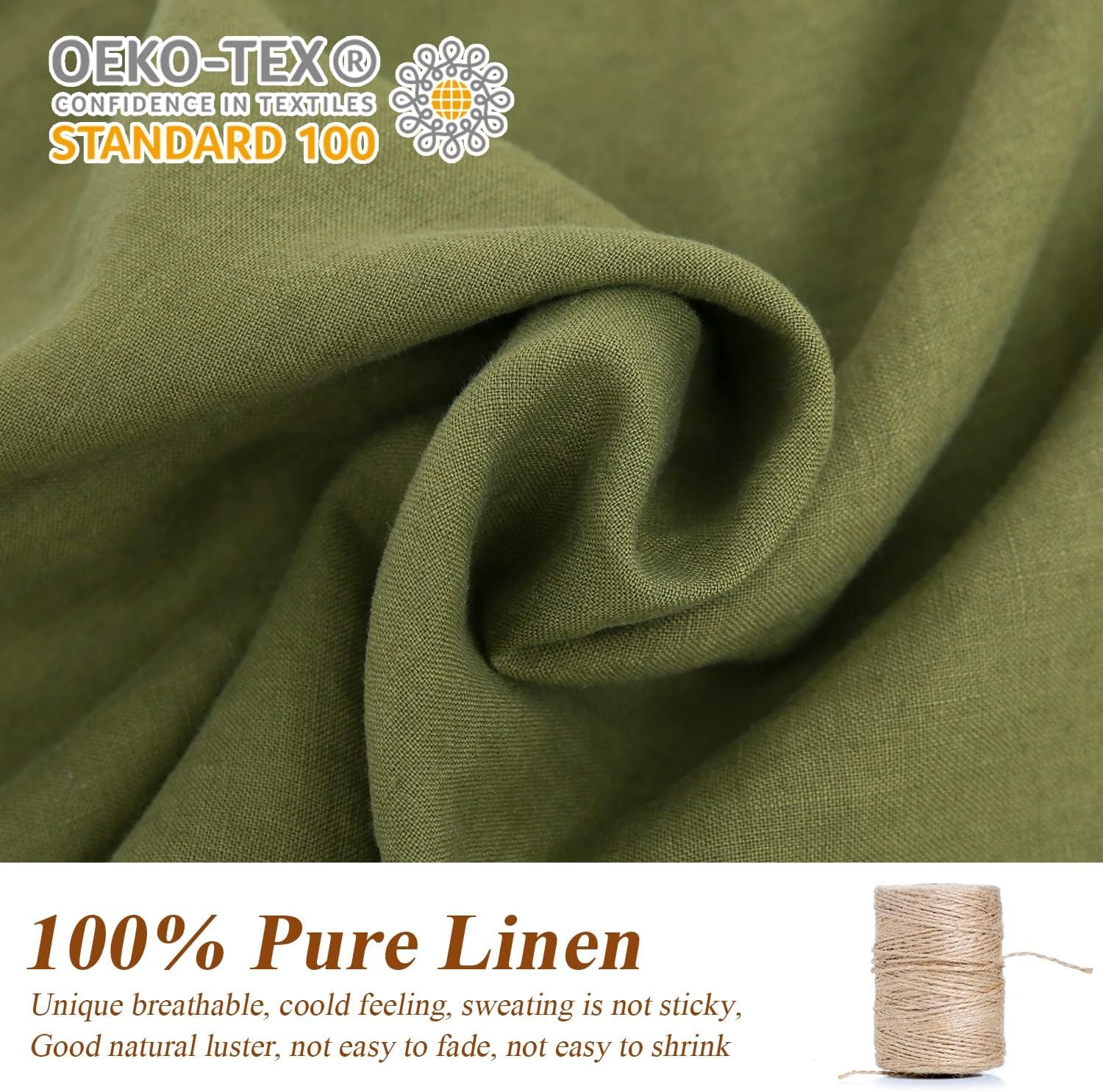 Simple&Opulence 100% Linen Duvet Cover Set, 2 Pcs Pure Natural French Flax Olive Green Duvet Cover Twin Size, Breathable Soft Co