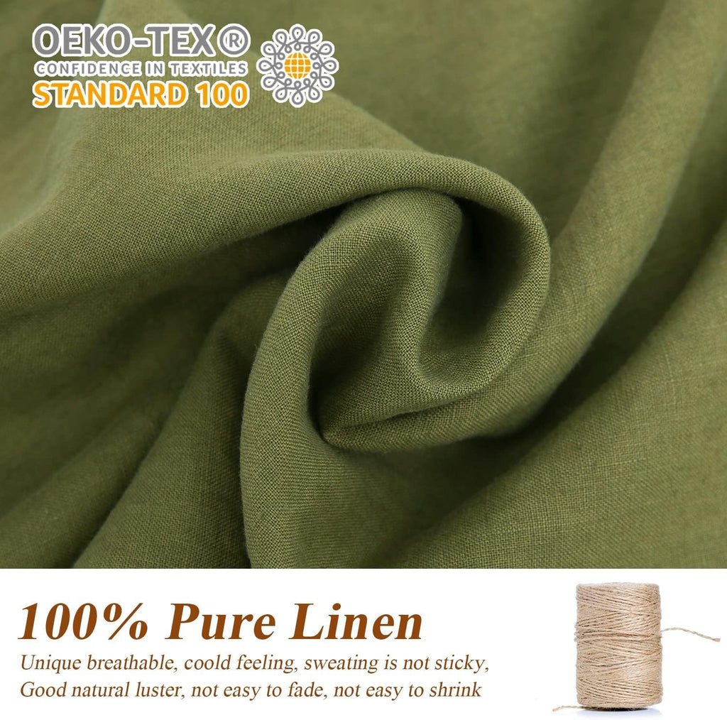 Simple&Opulence 100% Linen Duvet Cover Set, Pure Natural French Flax Olive Green Duvet Cover Twin Size, Breathable Soft Comfy Li