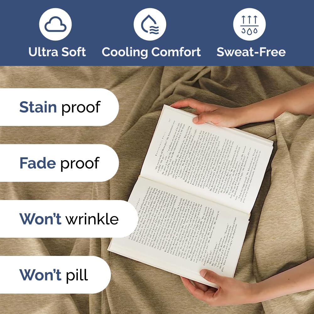 Extra Deep Pocket Queen Sheets - 4 Piece Breathable & Cooling Bed Sheets - Hotel Luxury Sheet Set - Soft, Wrinkle Free & Comfy - Easily Fits Extra Deep Mattresses - Deep Pocket Heathered Tan Sheets