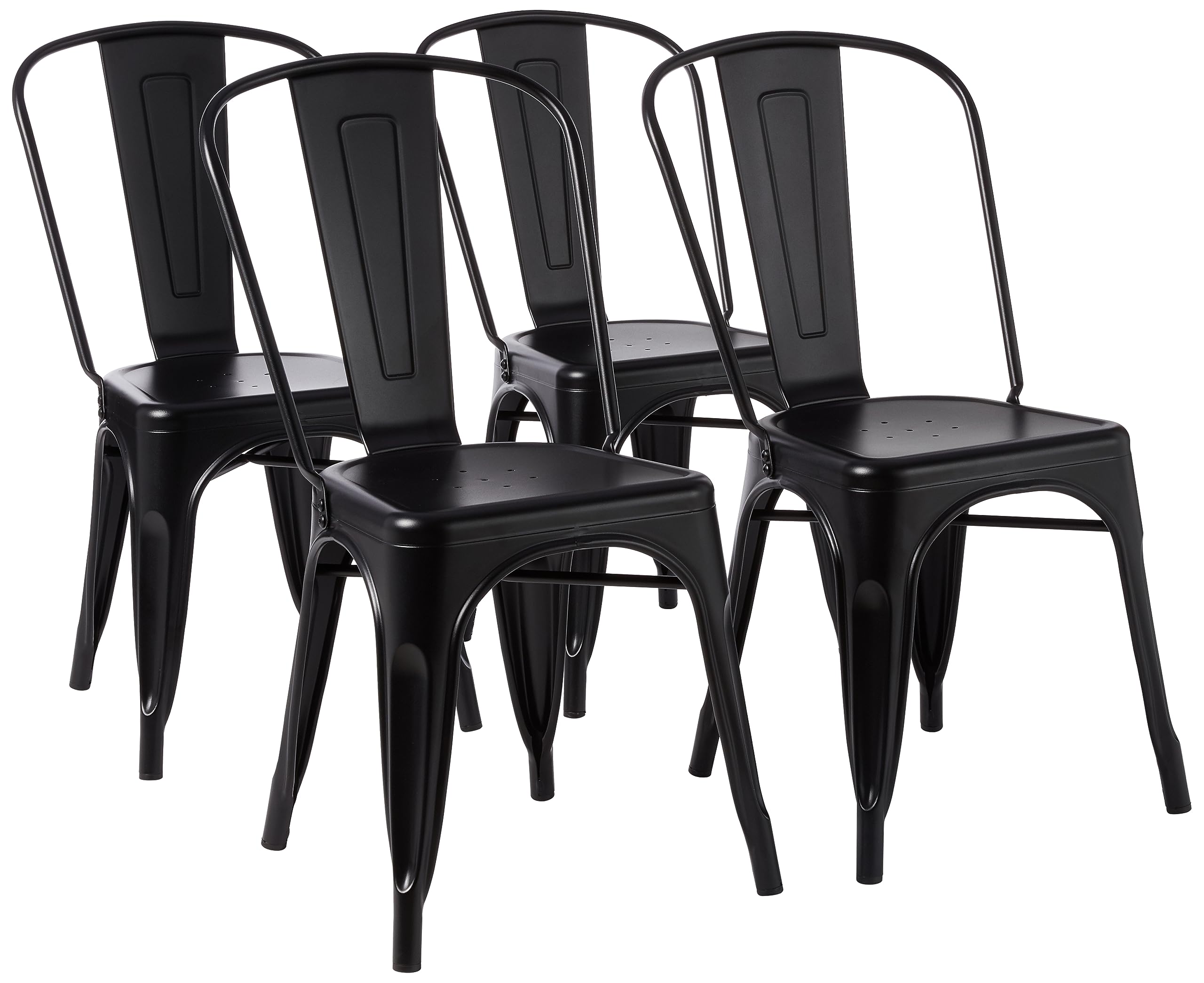 Amazon Basics Stackable Bar Stool Chair, Easy to Assemble, Sturdy, 4 Pack, 20.1 D x 17.1 W x 33.5 H, Matte Black