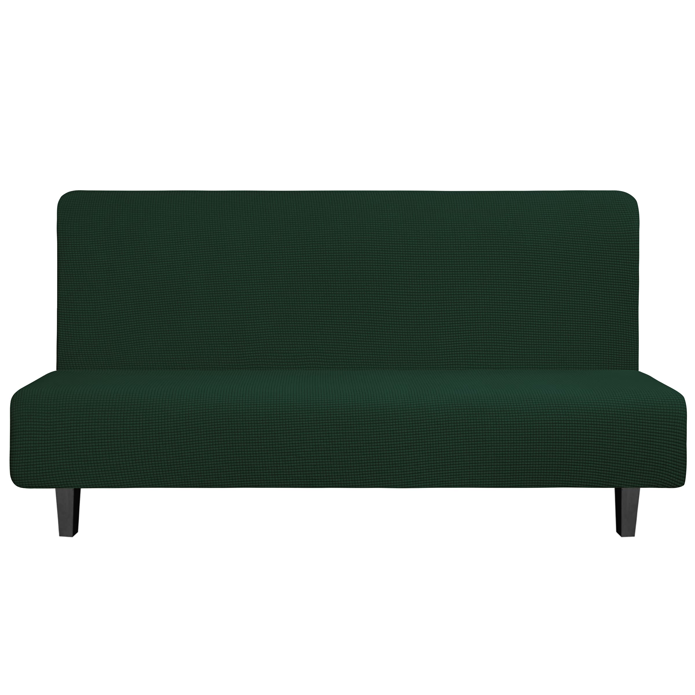 Easy-Going Stretch Futon Slipcover Armless Futon Bed Cover Furniture Protector Without Armrests With Elastic Bottom For Kids, Soft Jacquard Fabric Small Checks (Large, Dark Green)