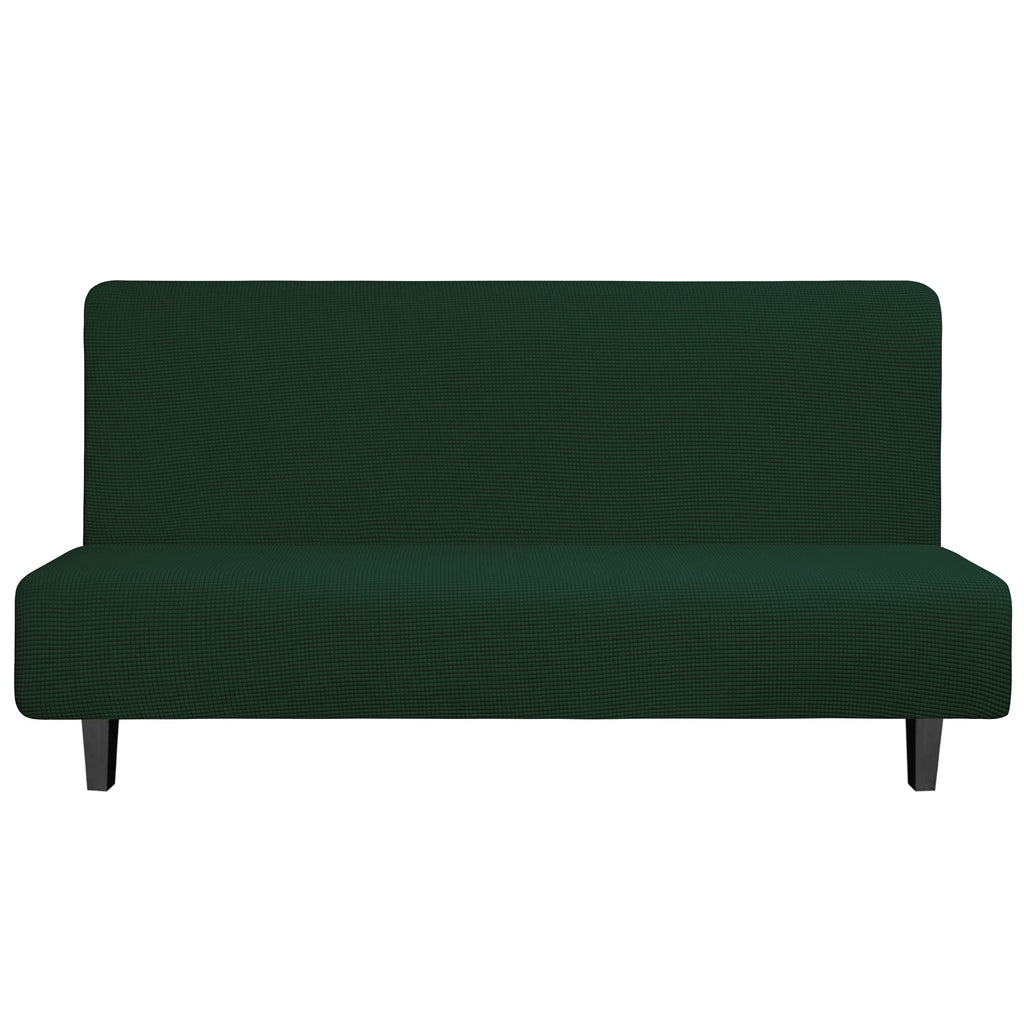 Easy-Going Stretch Futon Slipcover Armless Futon Bed Cover Furniture Protector Without Armrests With Elastic Bottom For Kids, Soft Jacquard Fabric Small Checks (Large, Dark Green)