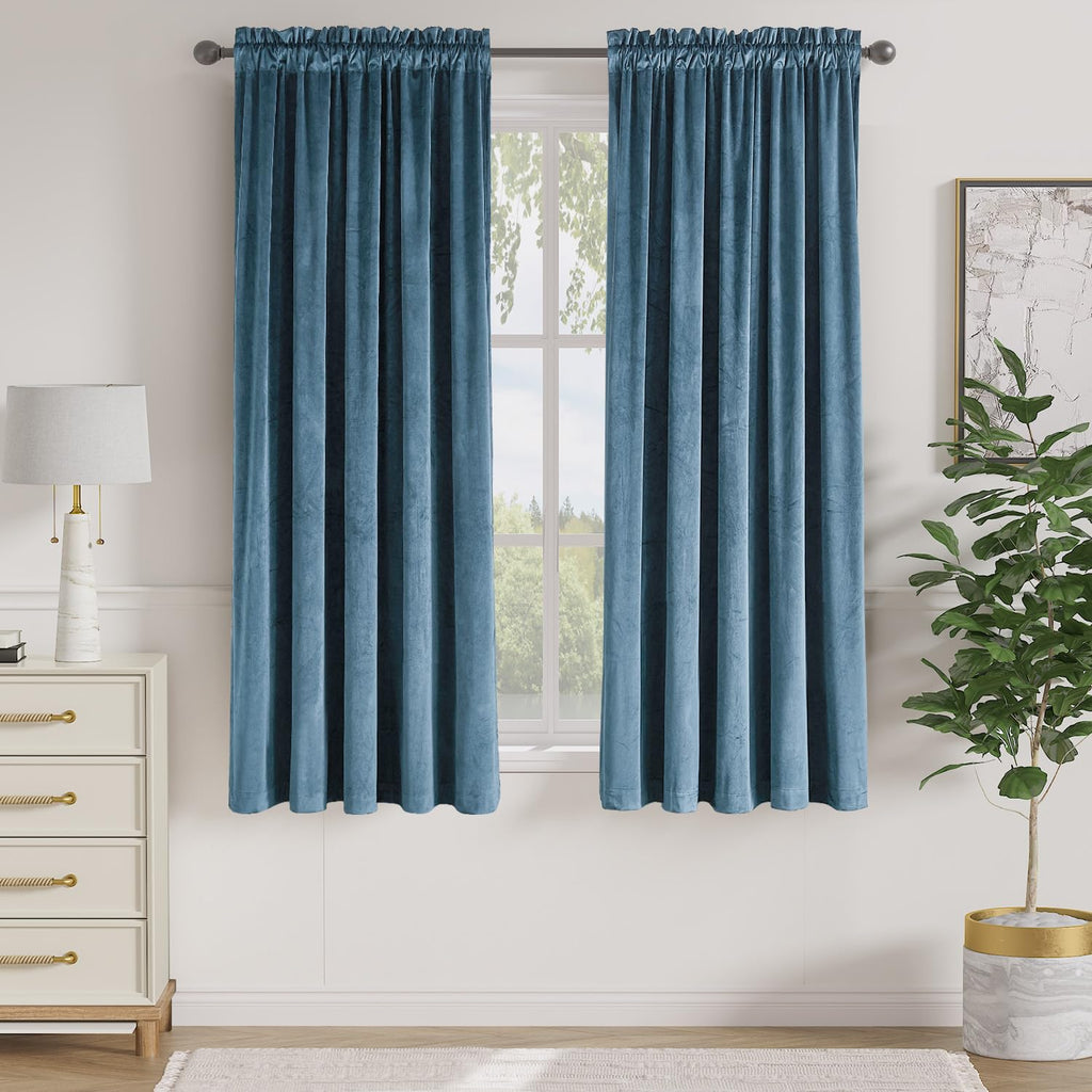Lazzzy Blue Velvet Room Darkening Thermal Insulated Curtains 72 Inch Length Soundproof Noise Reducing Drapes For Bedroom Living Privacy Home Decor Rod Pocket, 2 Panels Dark Slate