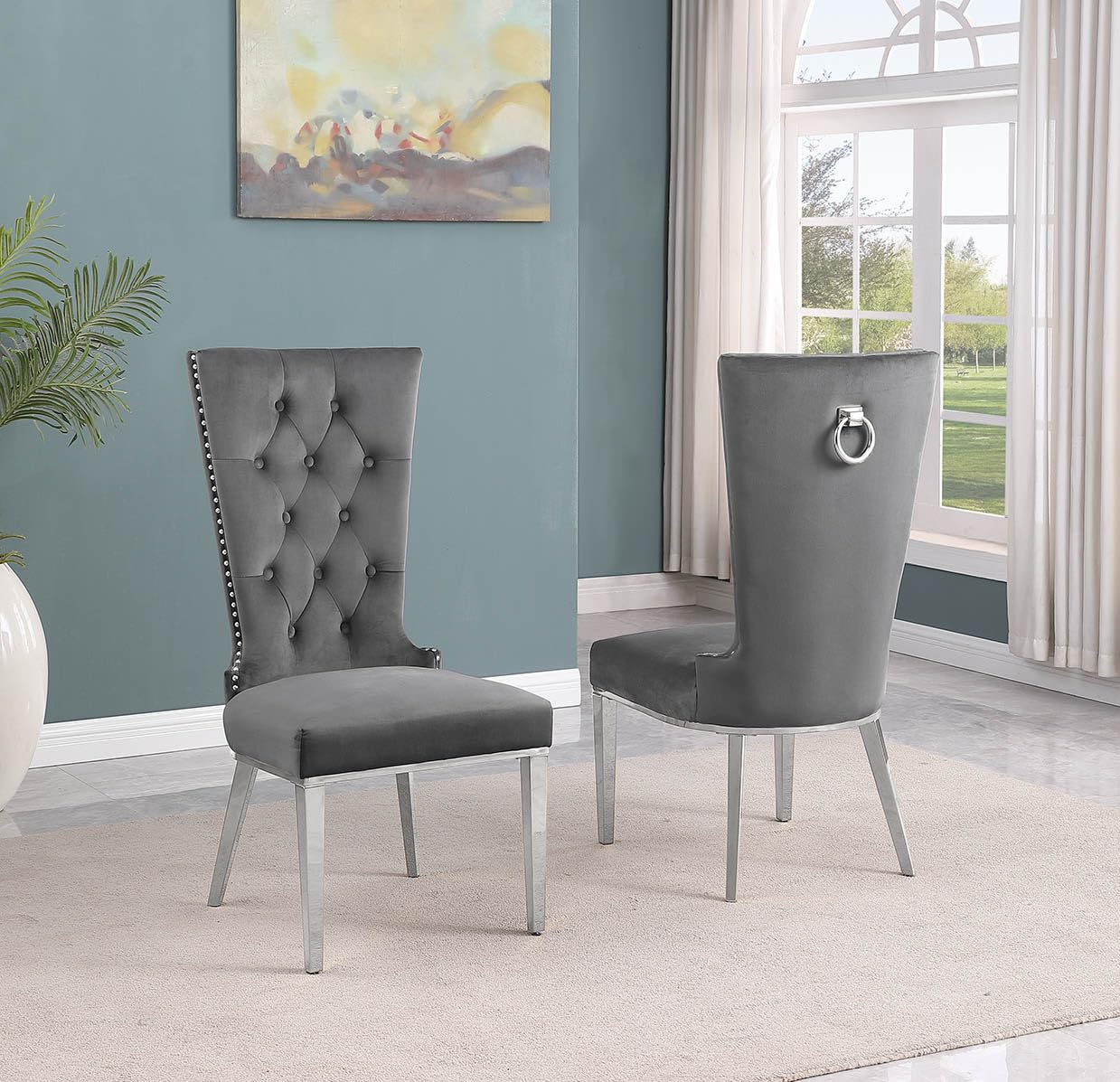 Best Quality Furniture SC330-337 Dining Chairs, Dark Gray/Silver