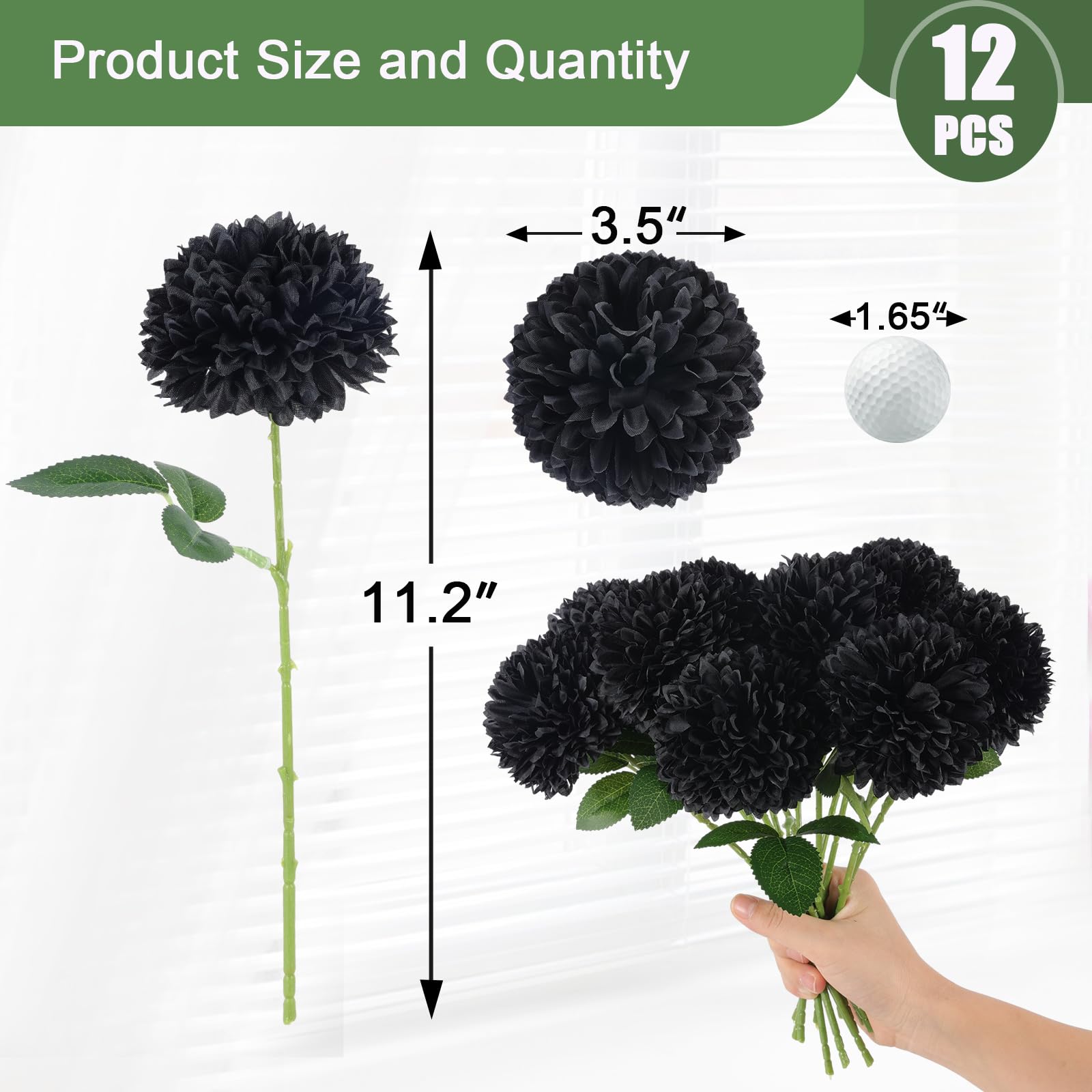 Hananona 12 Pcs Artificial Chrysanthemums Flowers Ball Flowers, Fake Mums Flowers Black Silk Plants For Ghothic Home Decor Indoo