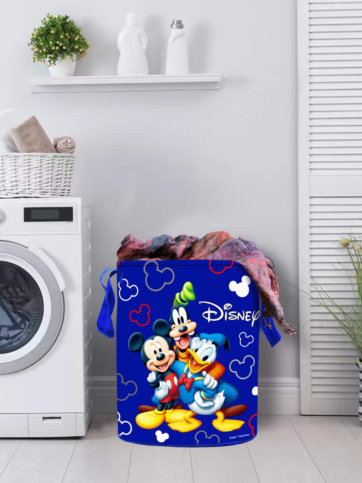 Kuber Industries Disney Print Round Waterproof Cotton Laundry Bag, Toy Storage, Laundry Basket Organizer 45 L (Blue)KUBMART1162