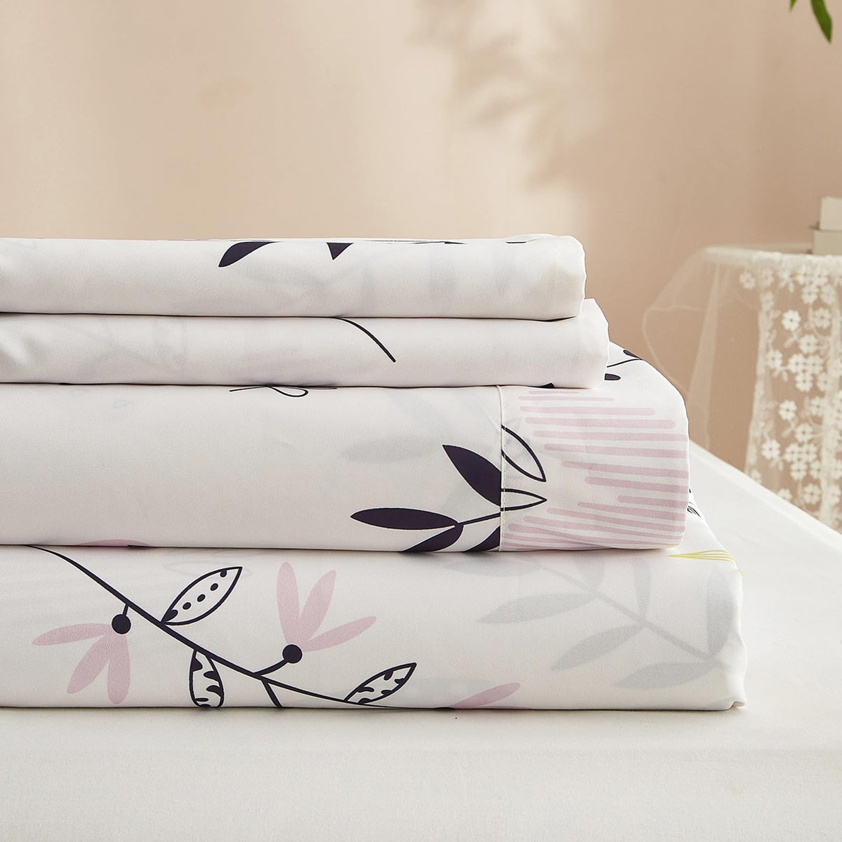 4 Piece California King Sheets Pink Floral - Comfy Cooling Sheets Floral Bed Sheet Set - Luxury Floral Sheets California King Wi