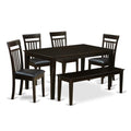 East West Furniture CAP6S-CAP-LC 6 Piece Kitchen Table & Chairs Set Contains a Rectangle Dining Table and 4 Faux Leather Dining Room Chairs with a Bench, 36x60 Inch, Cappuccino