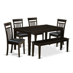 East West Furniture CAP6S-CAP-LC 6 Piece Kitchen Table & Chairs Set Contains a Rectangle Dining Table and 4 Faux Leather Dining Room Chairs with a Bench, 36x60 Inch, Cappuccino