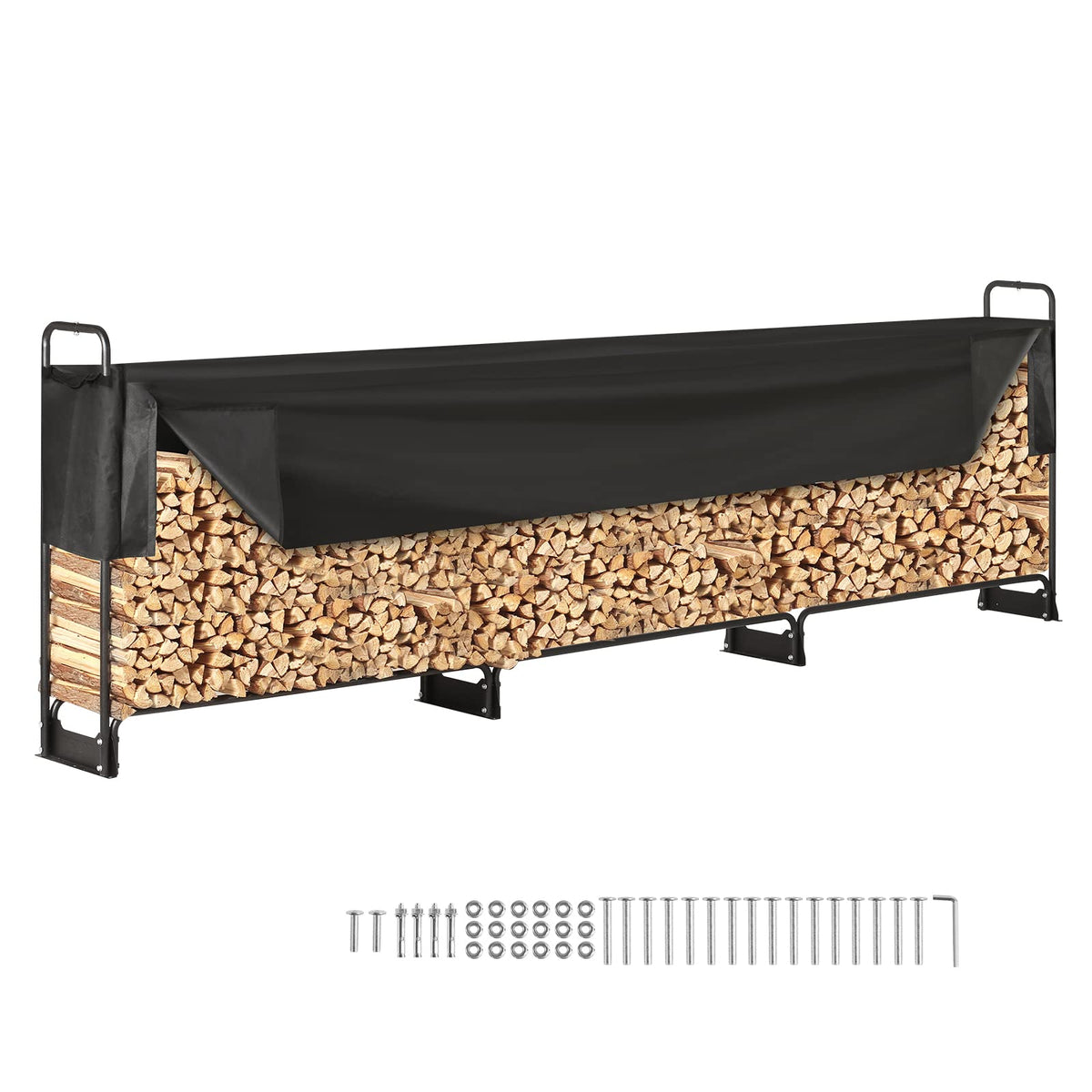 Vevor 12.7Ft Outdoor Firewood Rack With Cover, 152X14.2X46.1In, Heavy Duty Firewood Holder & 600D Oxford Waterproof Cover For Fi