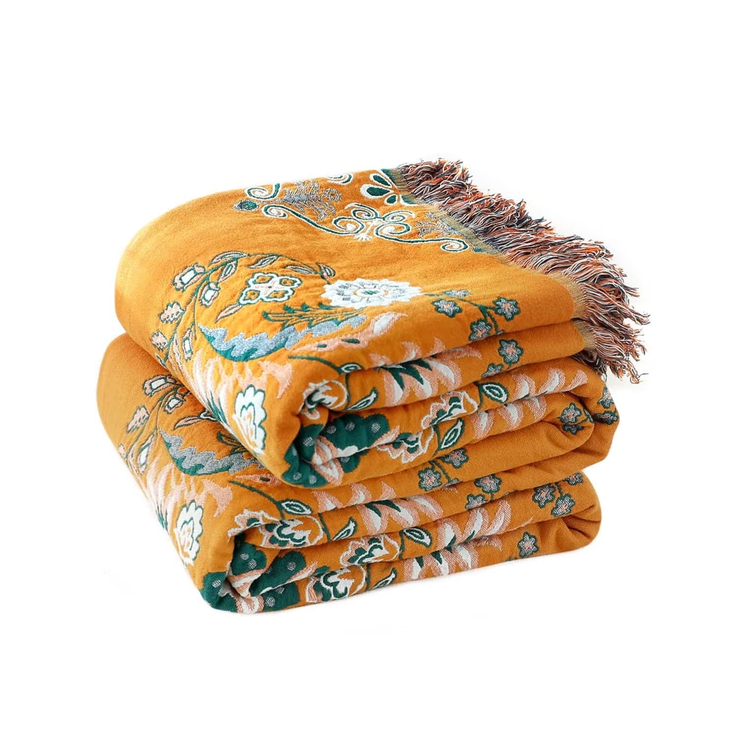 Boho Throw Blanket For Bed - 100% Cotton Ultra Soft Rustic Quilt - Floral Printed Farmhouse Decor Bed Summer Blankets,60'  80'