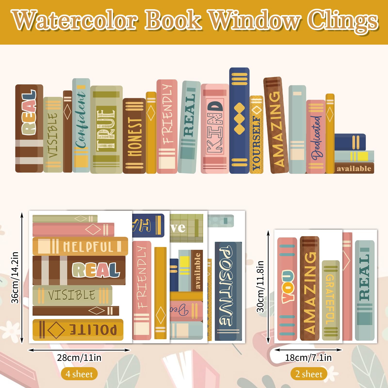 Jarthenaamcs Boho Book Window Clings Boho Book Print Window Stickers Double Sided Glass Decals For First Day Of School Back To S