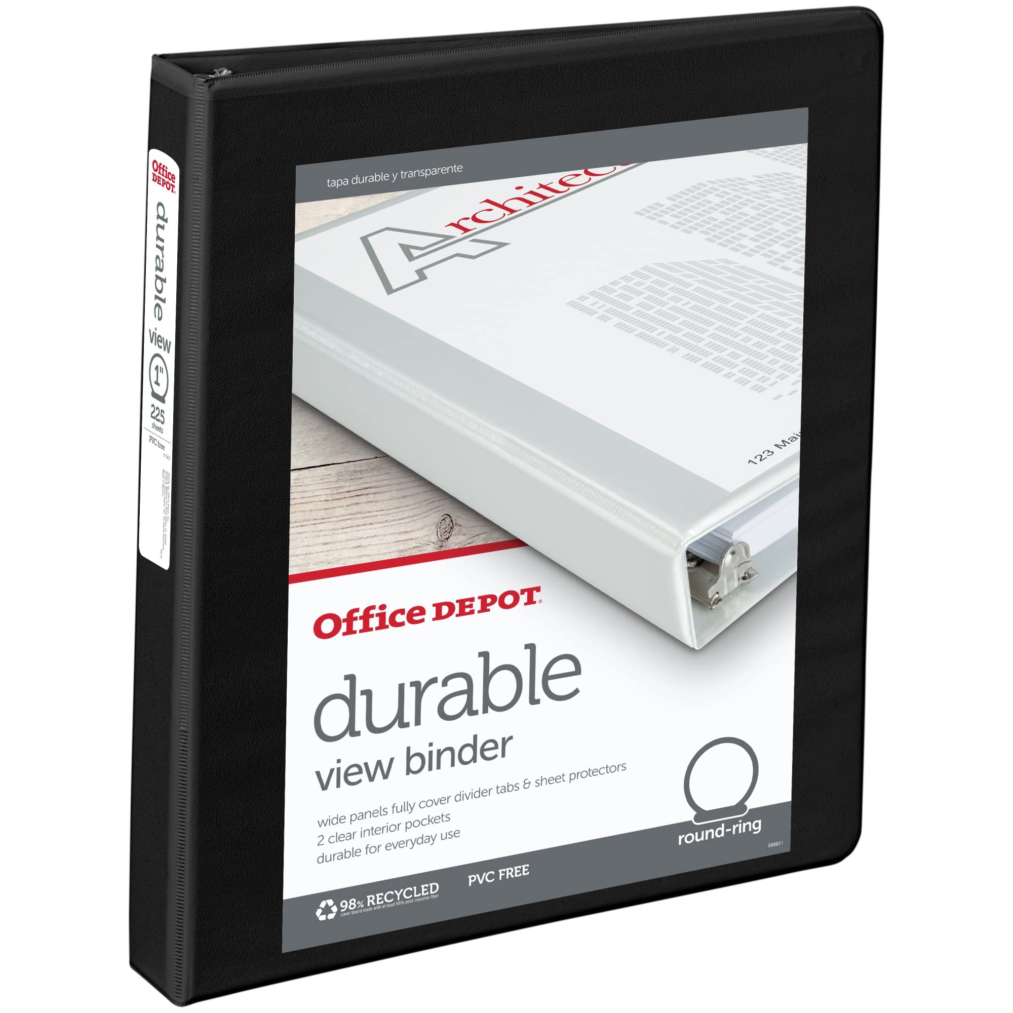 Officemax Durable View Binders With Round Ring 1', Black