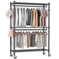 Homdox Rolling Garment Rack with Double Rod, Heavy Duty Clothing Rack with Shelves, Portable Clothes Rack, Free Standing Wardrob