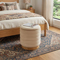 16 Beige and Natural Velvet Tufted Cylinder Storage Ottoman