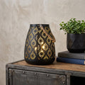 8 Black Metal Battery Operated Pierced Geometric Lantern