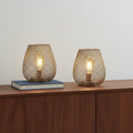 Set of Two 7 Silver And Gold Pierced Geometric Cordless Lantern Lamps