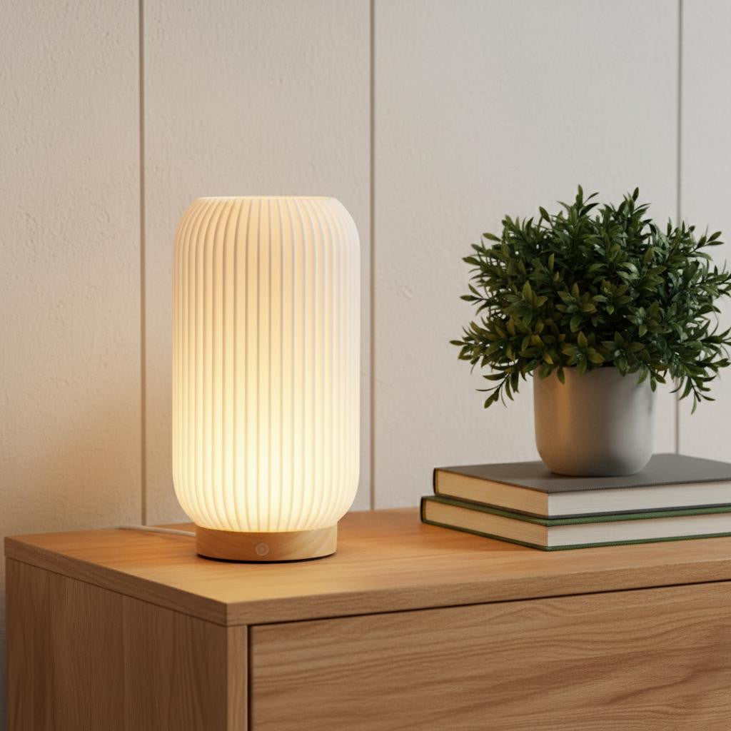 9 Beige Ribbed USB Lantern With Novelty Shade