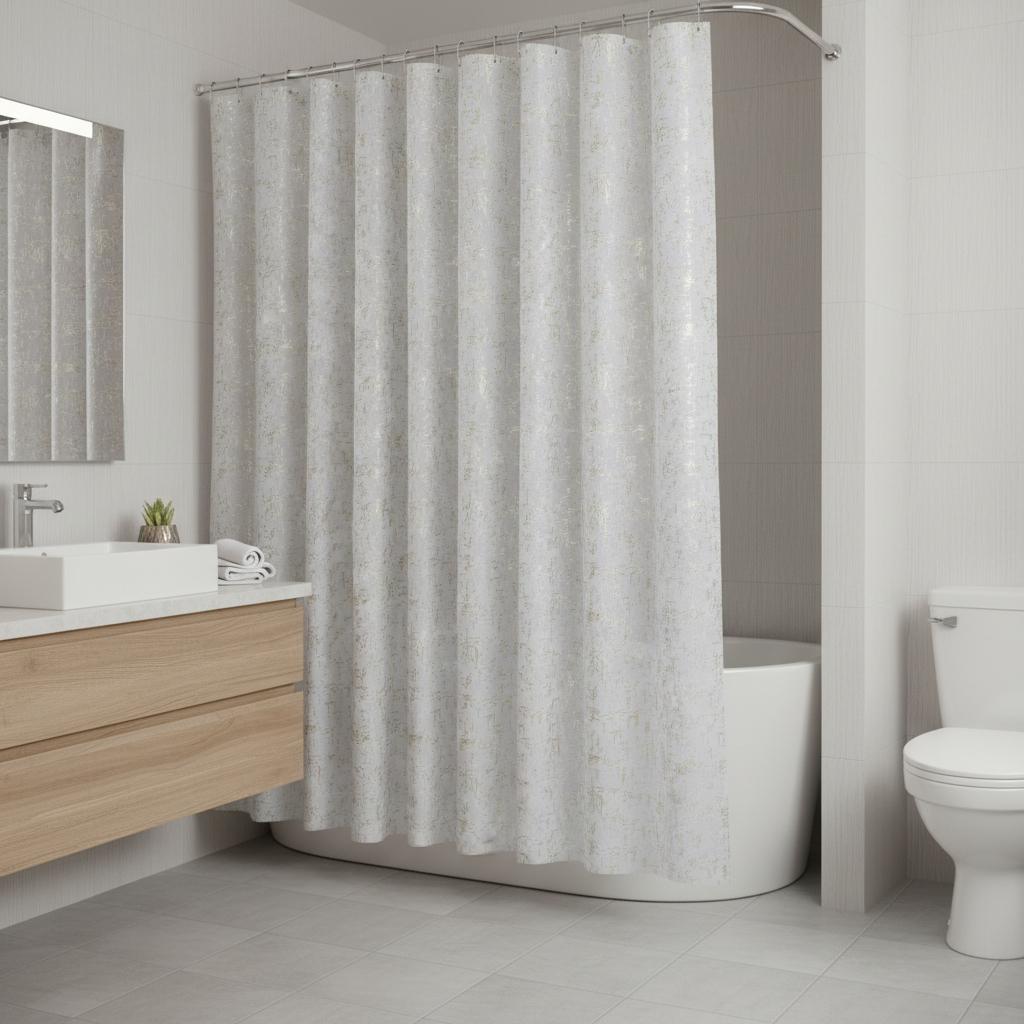 72 White And Gold Abstract Shower Curtain