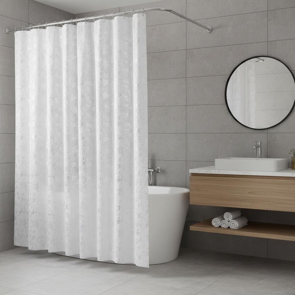 72 White And Silver Abstract Shower Curtain