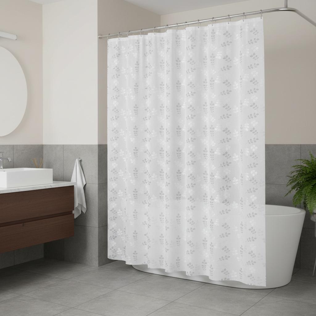 72 White And Silver Floral Shower Curtain