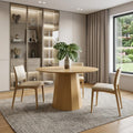 46 Oak Wood Pedestal Base Beveled Edge Round Top Dining Table