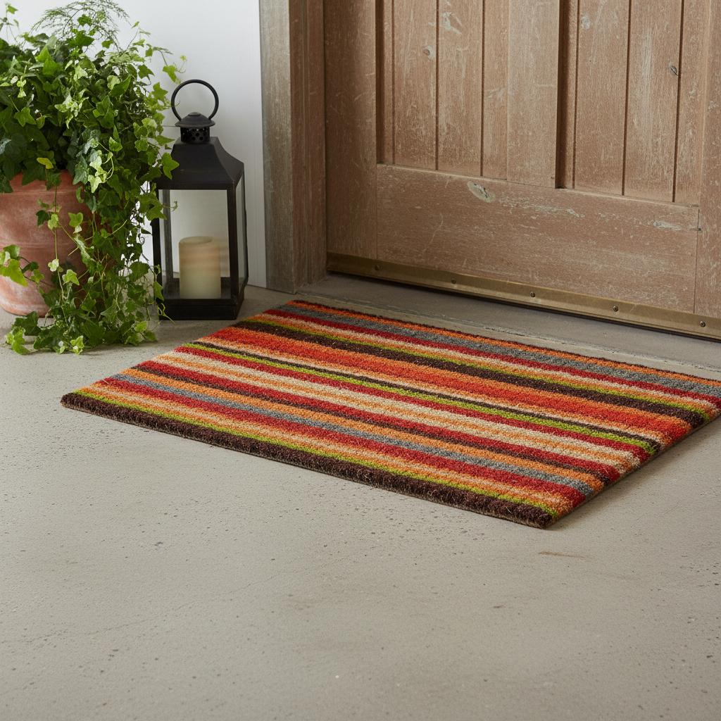 24 X 36 Red Orange And Green Variegated Stripe Outdoor Coir Door Mat